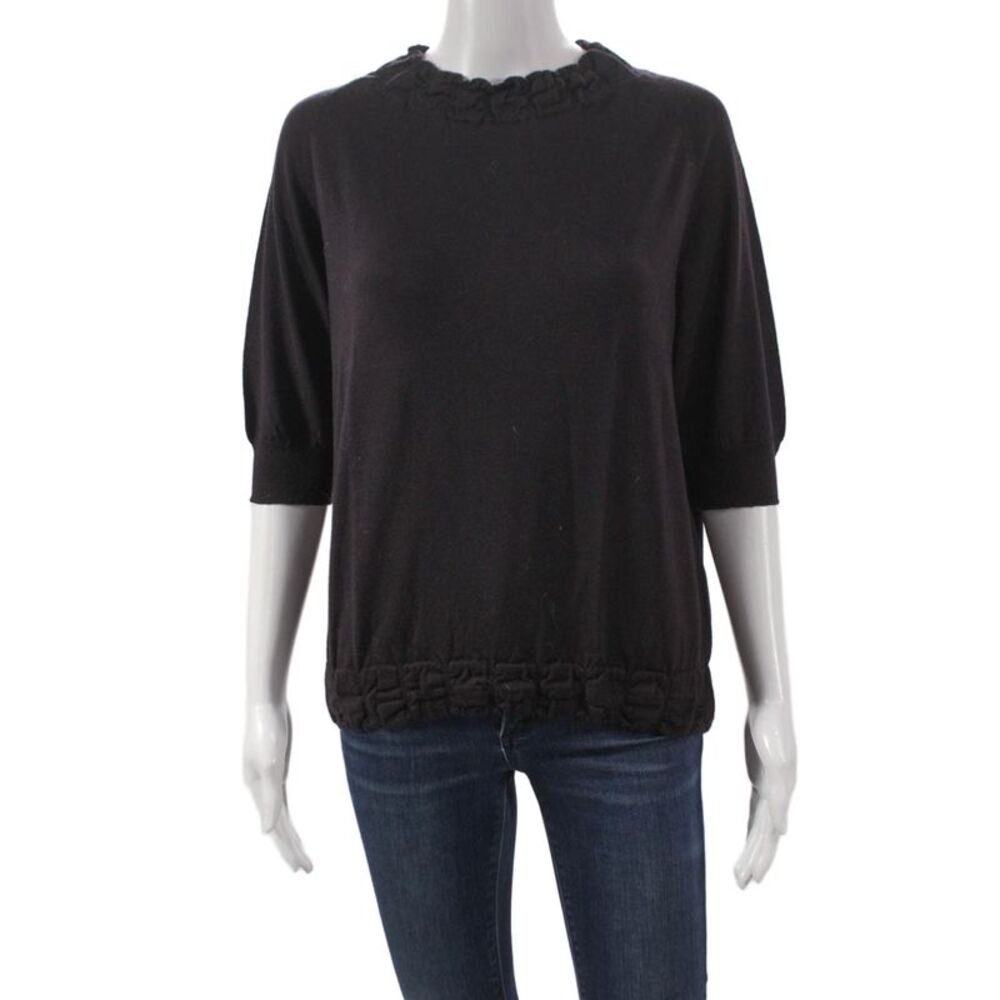 CIVIDINI Womens Wool Pullover Sweater Round Neck 3/4 Sleeve Black Size 44